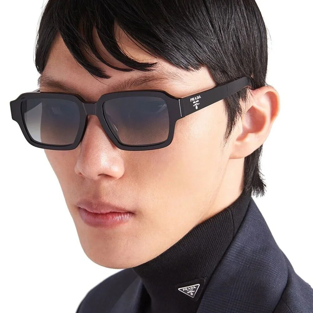 Prada PR 02ZS Square Sunglasses Black Plastic Dark Grey Gradient Silver Unisex - Picture 3 of 14